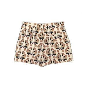 Zara High Waist Floral Print Shorts - Cream and Brown